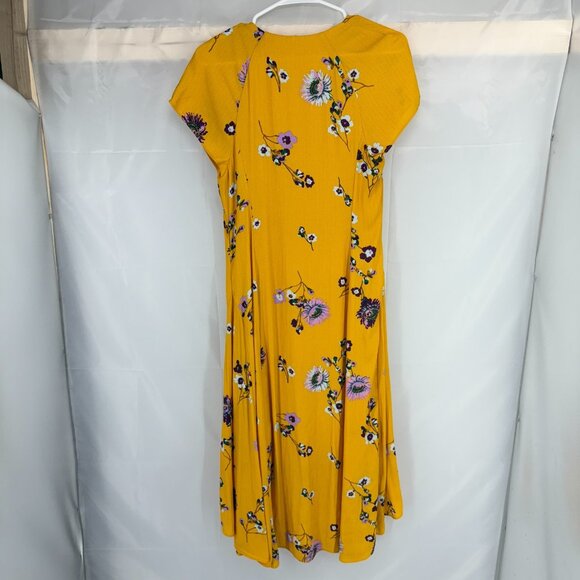 Free People Women S Lost In You Floral Midi Dress Golden Yellow V Neck Ruffle - Picture 4 of 10